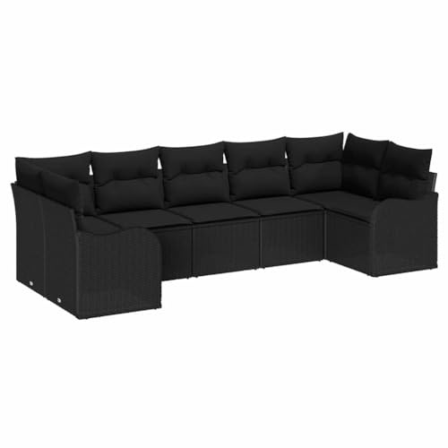 vidaXL 7-teilige Garten-Sofagarnitur mit Kissen, Schwarz, aus Rattan, modulares Outdoor-Sitzmöbel, wetterfest, langlebig, für Terrasse und Lounge.