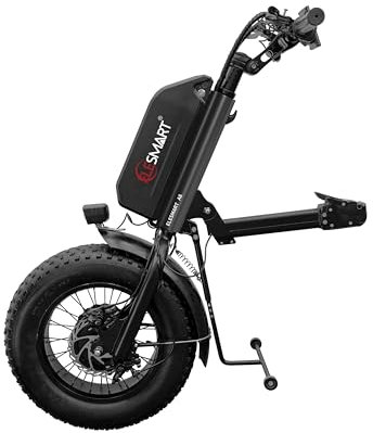 ELESMART A8 Elektrisch Rollstuhl Zuggerät, Elektrischer Handbike-Rollstuhl-Antrieb zur Umrüstung von Manuell auf Elektrisch Rollstühle, 20 Ah, 48V 1000W, Mittelverbindung, Schwarz