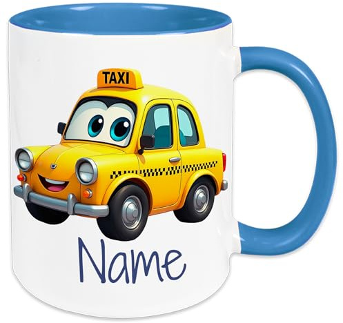 GRAZDesign Personalisierte Kindertasse mit Namen Taxi Design, Jungen Trinkbecher für Kinder Keramik 330ml