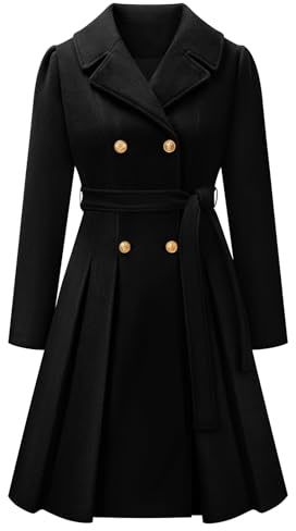 RITOSTA Wollmantel Damen Winter Mantel Revers Zweireihiger Wintercoat A-linie Winterjacke Knielang Trenchcoat Elegant Wintermantel Lang Jacke Outwear