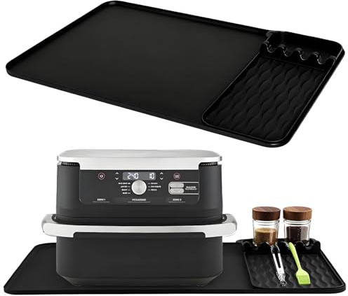 2-In-1 Hitzebeständige Unterlage, Silikonmatte Hitzebeständig, Vielseitige Schwarze Feuerfeste Unterlage, für Heißluftfritteusen, Kaffeemaschinen und Ähnliche Geräte (40 x 65 CM)