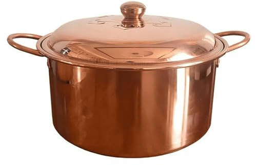 Poêle en cuivre avec couvercle à poignées, poêle en cuivre étamé for une conduction/distribution idéale de la chaleur, poêle à frire lavable au lave-vaisselle et robuste(28cm)