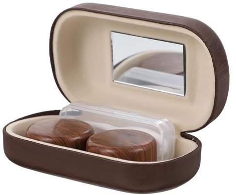 MAGICLULU Portable for Travel and Daily Use with Clip and Small Mirror Eye Care Kit Holder Brown Lightweight Contact Lens Case with Leak-Proof Design Plastic and Leather Lining