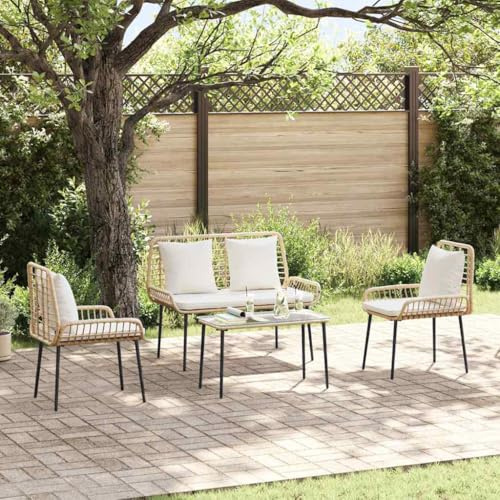 Owoxanthellate Gartenmöbel Set 4-TLG Poly-Rattan Schwarz Creme Lounge Sitzgruppe wetterfest 54x61x83 cm Gartensessel Bank Couchtisch für Balkon Terrasse