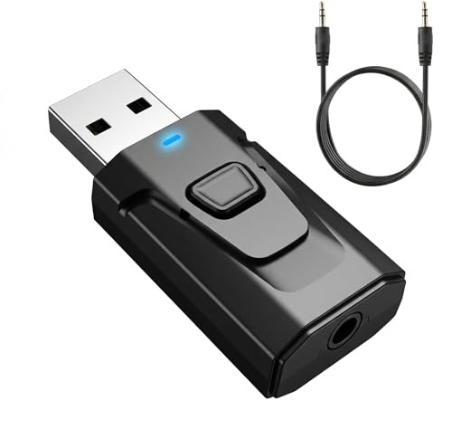 Adattatore Bluetooth USB 5.0 2 in 1, Trasmettitore Bluetooth per TV Audio Stereo, Adattatore Bluetooth USB 5.0 Presa Jack Nero, Ricevitore Audio Sincrono Senza Latenza, Bluetooth per PC