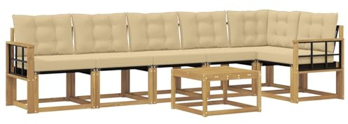 vidaXL Outdoor-Sofagarnitur mit Kissen 7 pcs Weiß und Beige, Garten, modernes Sofa-Set, langlebige Möbel für draußen, stilvolle Lounge, entspannen am Pool