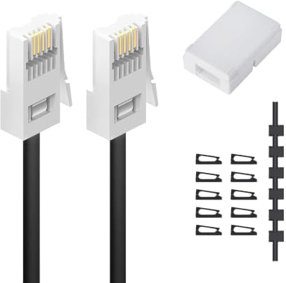 HAWAKA BT Extension Cord 4.5 Metres, 15 Feet Long British Telephone Cable with Standard BT Plug and 1 in-Line Couplers and 10 Cable Clip Holders