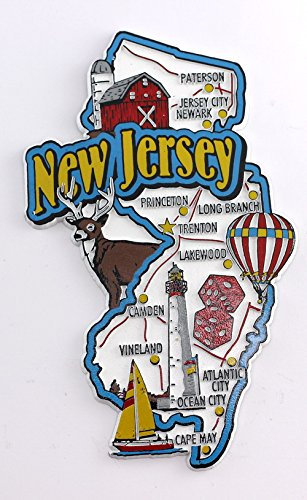New Jersey State Map and Landmarks Collage Fridge Souvenir Collectible Magnet FMC