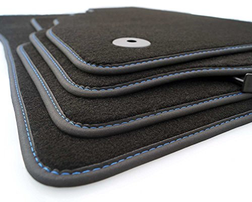 Fußmatten kompatibel mit Opel Insignia A Velours Autoteppich in Original Qualität (Ziernaht Blau) 4-teilig Schwarz Matten Set