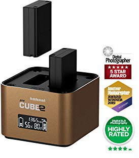 Hahnel ProCube 2 - Compatible with Olympus DSLR - Dual Twin Battery Charger for BLN-1, BLS-5 & BLH-1 – Built-in USB Charging Ports & AA Slots – Smart LCD with Top Up Charge - 12V Car Lead Included