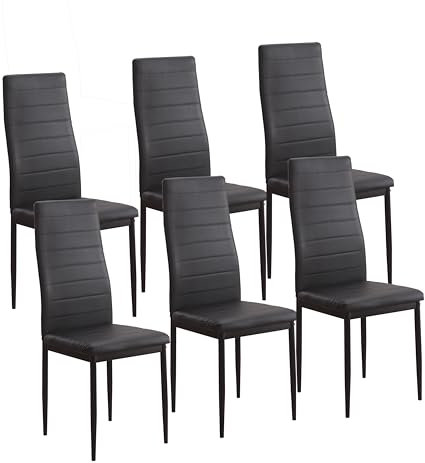 M1C - Pack 6 Sillas de Comedor emi, Sillas Estilo Moderno, Ergonómicas, espaldo y Asiento en Polipiel Color Negro