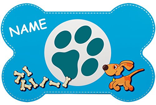 alles-meine.de GmbH Haustier Unterlage/Platzdeckchen - Hunde/Welpen - Knochen - BLAU - inkl. Name - 44 cm * 29 cm - wasserfest - abwischbar & abwaschbar/biegbar - Napfu..