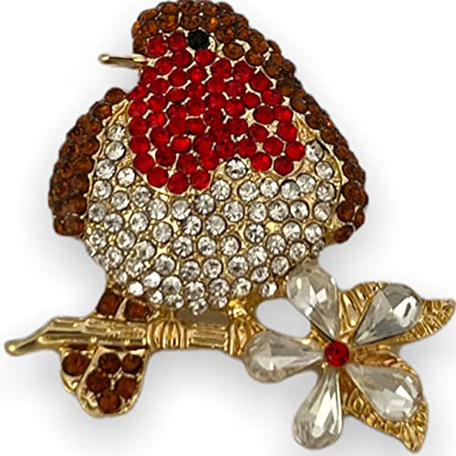 Brooch Boutique Broche rouge-gorge en cristal plaqué or à offrir pour Noël avec écrin cadeau