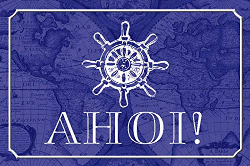 Schatzmix Spruch AHOI Steuer Ruder Segelboot Metallschild Wanddeko 20x30 cm tin Sign Blechschild, Blech, Mehrfarbig