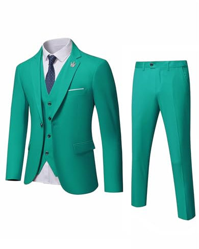 MrSure Herrenanzug im Slim Fit mit Ein-Knopf-Sakko, Set aus Jacke, Weste, Hose und Krawatte für Party, Hochzeit und Business, 3-teilig, Grün , S