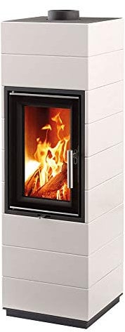 LEDA Guss-Kaminofen CORNA (4 kW) Gussverkleidung Weiß emailliert glänzend Anschluss hinten