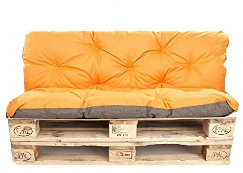 kruger Coussins Palette, Coussins pour palettes externes/Coussin Euro Palette, Coussin canapé, Coussin Salon de Jardin (Set:120x60+120x40cm, Orange)