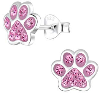 Laimons Mädchen Kinder-Ohrstecker Hundepfote Pfote Pfötchen Tatzen mit Glitzer 8mm klein aus Sterling Silber 925 (Rosa)