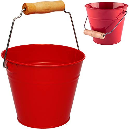 Kleiner - Metalleimer - rot - 13 cm hoch - 1,2 Liter - mit 3D Effekt Rillen Prägung - Metall - Blech Eimer - Partyeimer/Sandeimer/Kindereimer Garteneimer ..