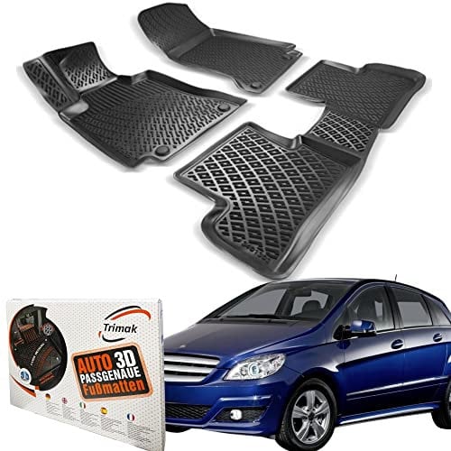 Trimak Passgenau 3D Fussmatten Auto Kompatibel mit Mercedes B Klasse W245 2005-2011 Auto Zubehör 1. Und 2. Reihe Gummimatten Autos TPE Allwetter Geruchlos rutschfest Vorne und Hinten Schwarz