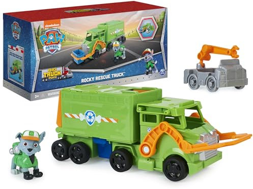 Paw Patrol – Rocky-Auto, transformierbar, Big Truck,, verwandelbares Auto mit 1 Rocky-Patrol-Figur und 1 Mini-Rettungsauto – 6065318 – Spielzeug für Kinder ab 3 Jahren