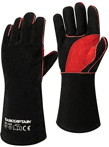 ARCCAPTAIN Gants de soudeur en cuir, résistants à la chaleur/au feu de 16 pouces avec coutures en Kevlar pour bâton, MIG, TIG, forge, barbecue, grill, cheminée, poêle à bois, équipement de jardinage