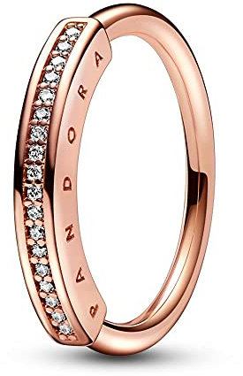 PANDORA Signature I-D Pavé-Ring in der Farbe Roségold aus rosévergoldeter Metalllegierung mit Cubic Zirkonia - Größe: 56, 182283C01-56