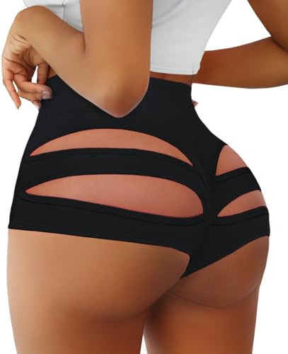 Cut Out Yoga Shorts Booty Butt Lifting Scrunch Shorts Hohe Taille Workout Gym Active Hot Pants, #1 Schwarz, XX-Large