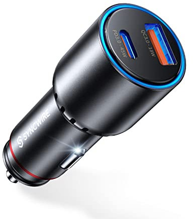 Syncwire 63W Adaptateur De Chargeur De Voiture USB C, Tout Métal USB C Chargeur Rapide PD45W & QC18W PPS Type-C Chargeur De Voiture pour iPhone 14, iPad, Samsung, Google, MacBook, ThinkPad