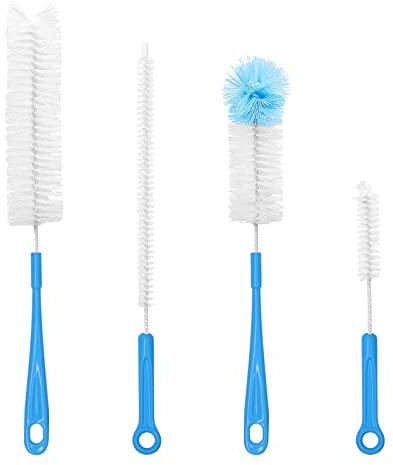 Bottle Brushes, Pack of 4, Multi-Purpose Cleaning Brushes, Long Brush with Soft Wool Head for Baby Bottles, Pots, Kettles, Glass, Thermos Flask and Cups