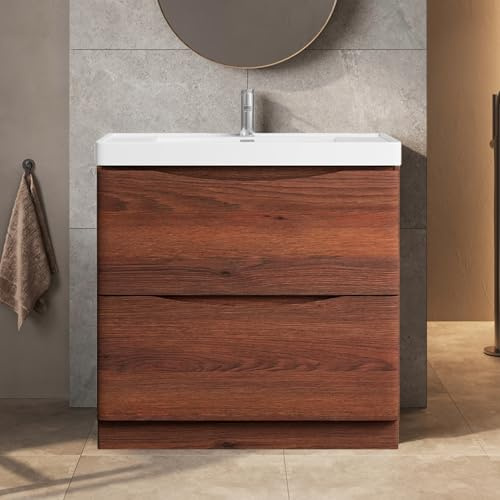 Go Bathrooms Eaton Redwood 900mm Floor Standing Vanity Unit Inc Resin Basin Sink Oak Effect Vanity Unit Under Sink Bathroom Cabinet Storage Vanity Sink