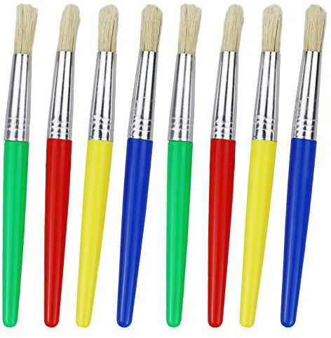 8 Pieces Kids Paint Brushes, Colorful Paint Brushes Childrens Painting Brushes Set Flat Tip with Plastic Handle and Bristles Painting Brushes for Watercolor, Oil, Acrylic Paints