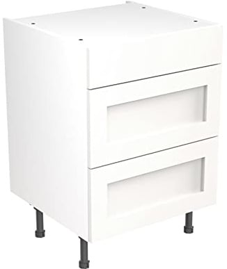 Kitchen Kit Flatpack Base Cabinet - Shaker Door - Screwless Quick Build Kitchen Unit - Base Unit - 3 Drawer - 600x870mm - White Matt