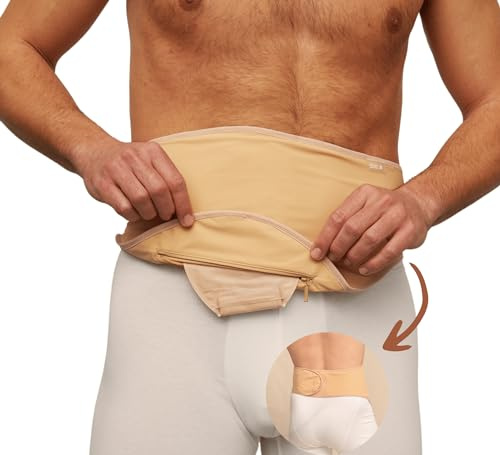 SIIL Cinturón de ostomía para hombres y mujeres, fundas de bolsa de estoma beige para colostomía, ileostomía y urostomía, cinturón de apoyo para estomas compatible con hollister de coloplast Convatec