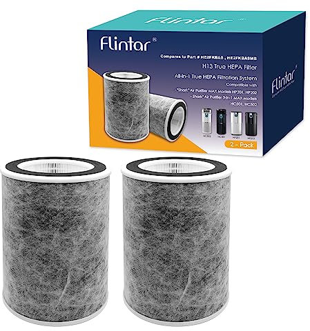 Flintar True HEPA Replacement Filter, Compatible with Shark Air Purifier Max Models HP201, HP202, UA205, AP1000 and 3-in-1 Max Models HC501, HC502, Compares to Part # HE2FKBAS and HE2FKBASMB, 2-Pack