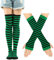 Thajaling Damen Socken,Gestreifte Warme Fingerlose Handschuhe Kniehohe Socken Set,Mädchen Cosplay Gestreifte Lange Socken Hole Fäustlinge Handschuhe für Halloween (Grün/Schwarz)