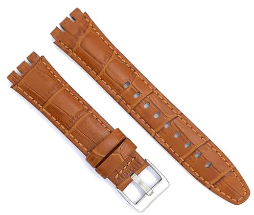 diloy Uhrenarmband aus Leder kompatibel mit Swatch Irony und Scuba Leder mit Krokodilprägung Croco grain 21-23mm Ref 328 Hellbraun 23mm