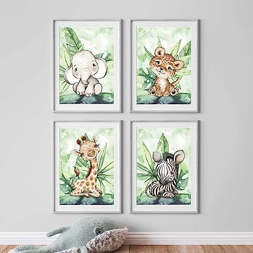 Kinderzimmer Poster Set Premium P717 / Dschungel Safari Babyzimmer Wandbild Wandbilder (A4-21,0 x 29,7 cm, Natur/Oak)