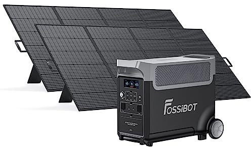 Powerstation 3600 W, FOSSiBOT F3600 3840 Wh LiFePO4 Générateur solaire portable avec 2 panneaux solaires 420 W, 3 x sortie AC 230 V (pic de 7200 W), stockage électrique, lumière LED pour camping,