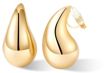 Gold Drop Clip On Earrings Dupes Teardrop Chunky Non Pierced Earring 14K Real Gold Plated Hypoallergenic Lightweight Earrings for Women and Girl(Gold and Silver)