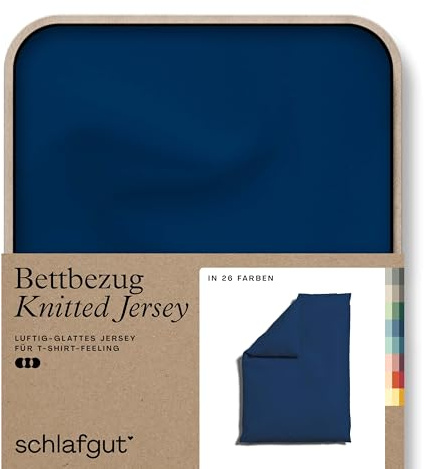 schlafgut Knitted Jersey Bettwäsche 155x220 cm Bio-Baumwolle, Blue Deep | Bettbezug, Deckenbezug, Blau, Jersey, mit Elasthan, faltenfrei, bügelfrei, OEKO-TEX