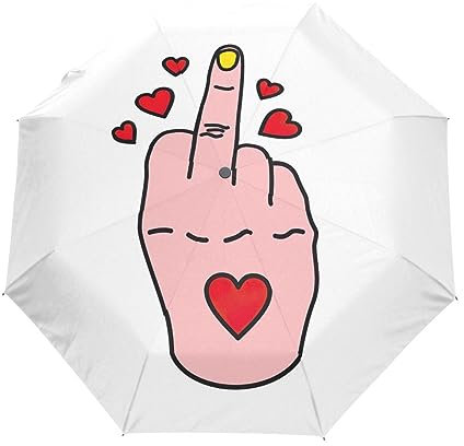 GAIREG Regenschirm, mittelfinger, rote Herzen, winddicht, für Auto, Reise, kompakt, zusammenklappbar