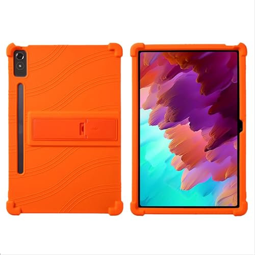 GIOPUEY Funda Compatible con Lenovo Tab P12 12.7 2023 - con Soporte - Carcasa Protectora de Silicona TPU Suave Case - Orange