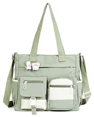 Phaoullzon Crossbody Cute Bag for Teens Kawaii Messenger Purse Nylon Shoulder Tote Bags, Green, Large(could fit 14 laptop), Large(could Fit 14 Laptop)