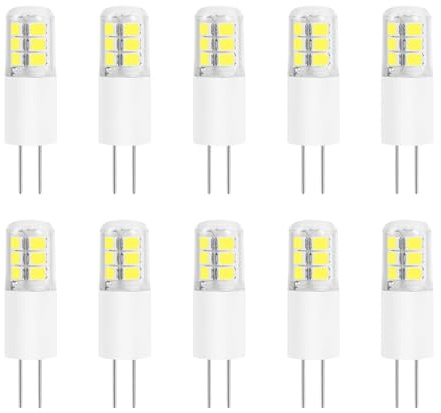HUAMu G4 LED-Leuchtmittel, superhell, 3 W Halogen-Ersatz, entspricht 25 W, nicht dimmbar, Kaltweiß, DC/AC 12 V, 360 Grad, kein Flimmern, kein Stroboskop, 10 Stück