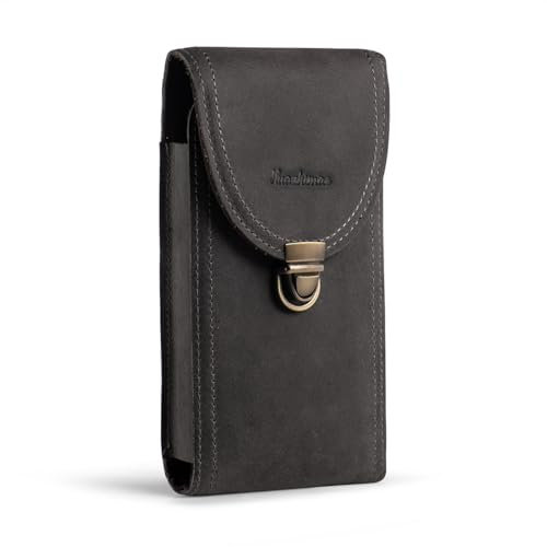 HUAZHIMAO Leder Gürteltasche Herren für iPhone 16 Pro Max 16 Plus Handytasche Holster Kompatibel mit Gürtel Galaxy S23+, S22 S23 Ultra 5G, S24 Ultra,Handy Gürtel Tasche Handy mit Gürtelclip (Grau)
