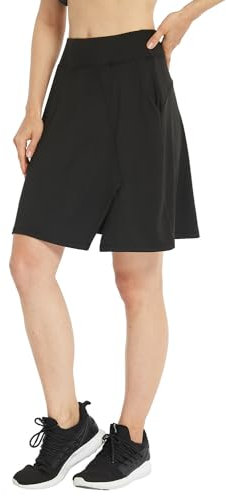 Westkun Hosenrock Damen Sommer Tennisrock Golfrock mit Taschen und Innenhose Rock A Linie Knielang Sommer Skort A-Schwarz XL
