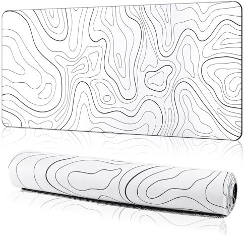 Tapis de Souris de Jeu, XXL 900 x 400 mm Grand Tapis Souris Gaming, Tapis Bureau Antidérapant Étanche, Multifonction Mouse Pad Grand sous Main pour Gamer, Ordinateur, PC, Blanc