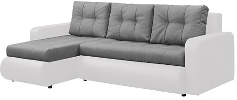 FORNIRO 24 Fabio Ecksofa mit Schlaffunktion und Bettkasten - Sofa mit 3 Sitzen und Robustem Überzug - Schlafcouch L-Form Universal - Modern Couch - 226x143x83 cm - Grau-Weiß