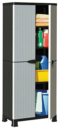 Kavolet Kunststoffschrank in Rattan-Optik, Gartenschrank Geräteschrank mit viel Stauraum, Schrank mit 2 Türen, Beistellschrank Balkonschrank Terrassenschrank mit 20kg Tragkraft 68x39x171,5 cm